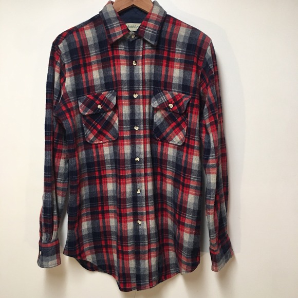 St. John's Bay Other - St John's Bay 100% Wool Shirt Mens Large Tall Red Blue Plaid Vintage Long Sleeve